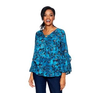 NWT's Architect® 3/4 Bell Sleeve Print Blouse-L